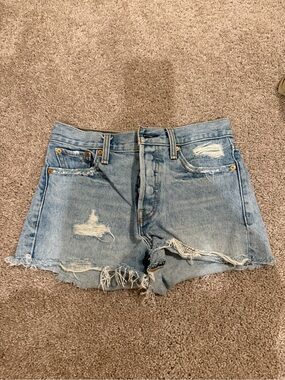 Levis Distressed Light Blue Denim Shorts